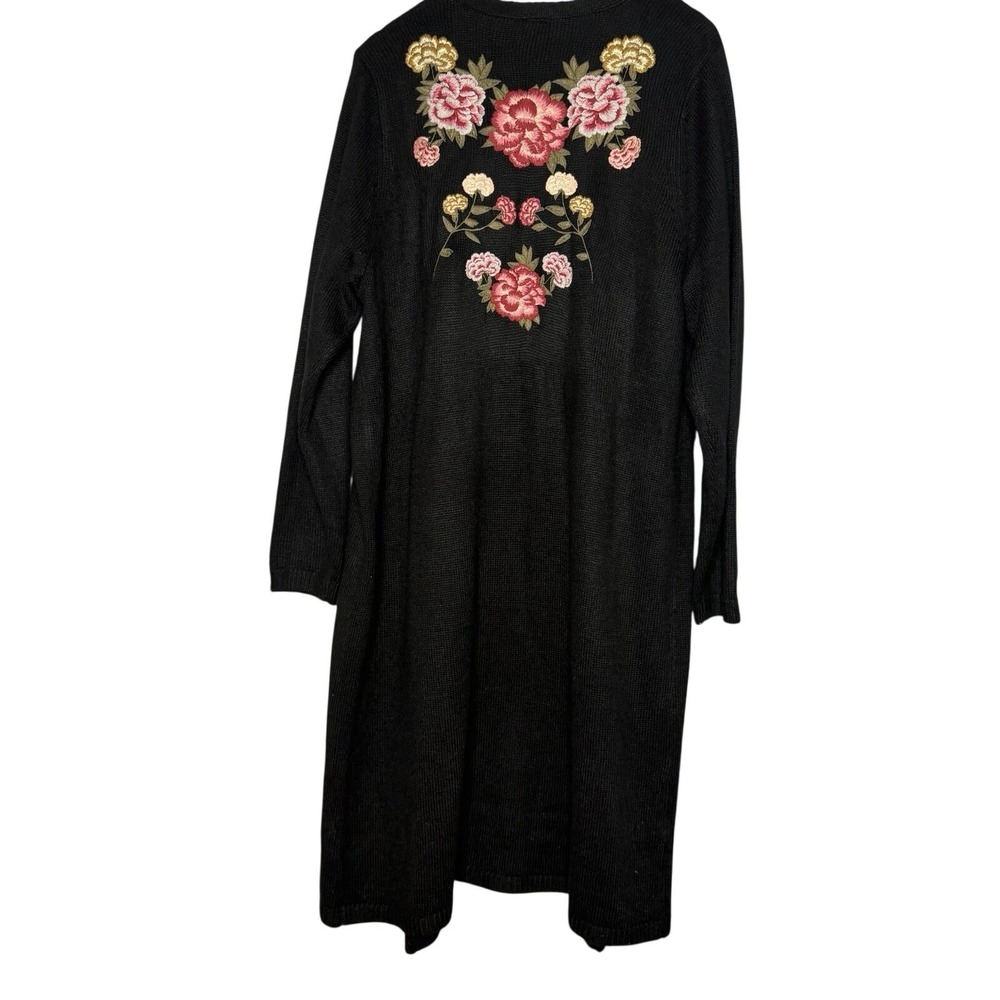 Torrid 3 3X Black Floral Embroidered Longline Cardigan Sweater Open Front Boho